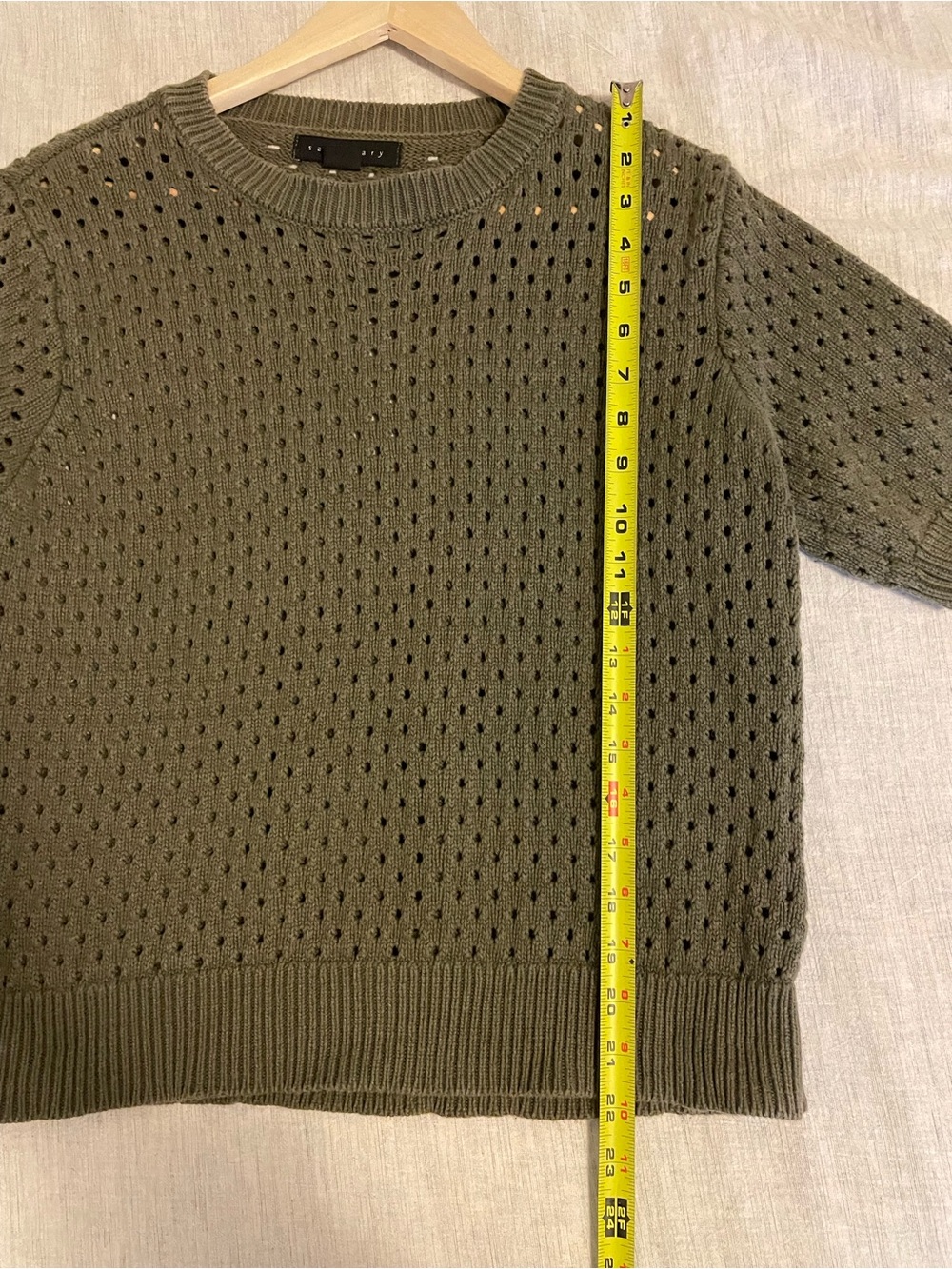Sanctuary - Olive Open Knit Boho Sweater - Short Sleeve Lightweight Top - Size L - Picture 5 of 7
